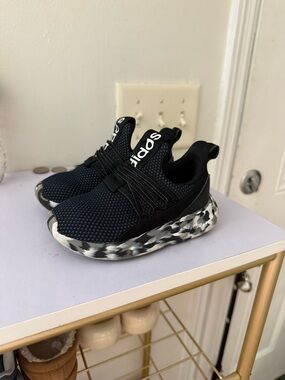 adidas Kids Black Knit Slip-On Sneakers with Black-and-White Camo Sole
